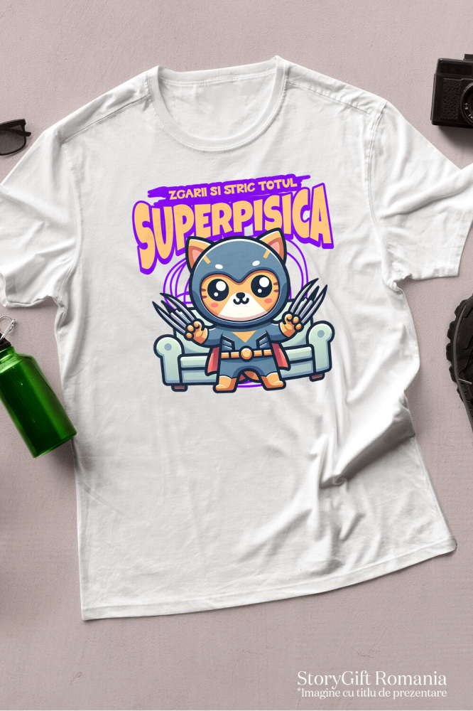 Tricou Femei, Barbati, Copii, Fata, Baiat, Unisex Personalizat Pisica Portocalie În Costum De Super Erou Cu Gheare Lungi – Cadou Personalizat „Zgârâi Și Stric Totul” Pentru Copii [3]