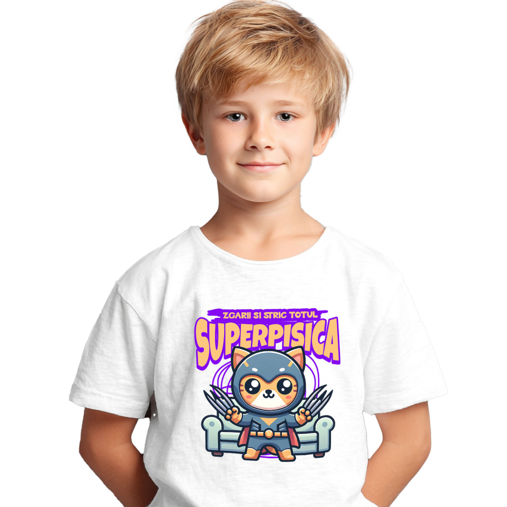 Tricou Femei, Barbati, Copii, Fata, Baiat, Unisex Personalizat Pisica Portocalie În Costum De Super Erou Cu Gheare Lungi – Cadou Personalizat „Zgârâi Și Stric Totul” Pentru Copii [2]