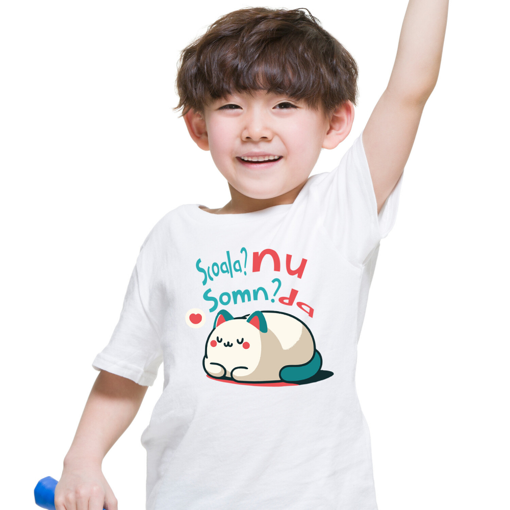 Tricou Femei, Barbati, Copii, Fata, Baiat, Unisex Personalizat Pisică Pufoasă cu Mesaj Amuzant – Cadou Personalizat pentru Copii [2]