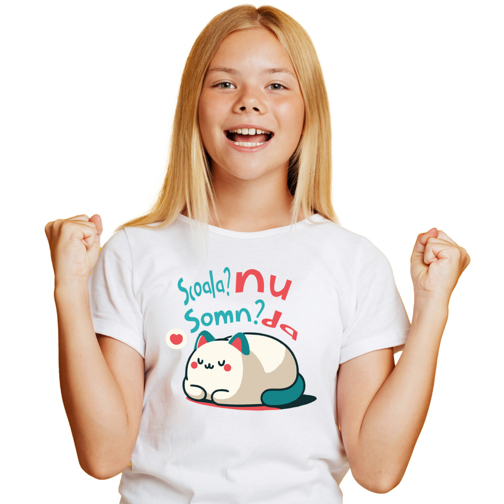 Tricou Femei, Barbati, Copii, Fata, Baiat, Unisex Personalizat Pisică Pufoasă cu Mesaj Amuzant – Cadou Personalizat pentru Copii [1]