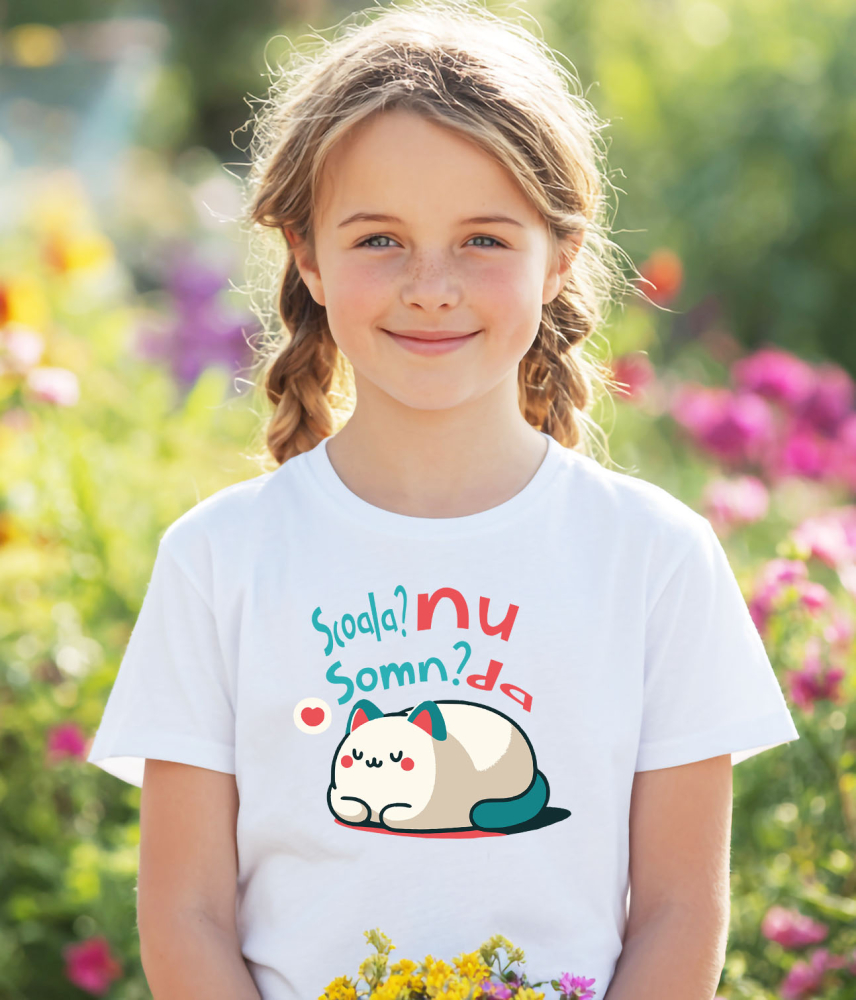 Tricou Femei, Barbati, Copii, Fata, Baiat, Unisex Personalizat Pisică Pufoasă cu Mesaj Amuzant – Cadou Personalizat pentru Copii [3]