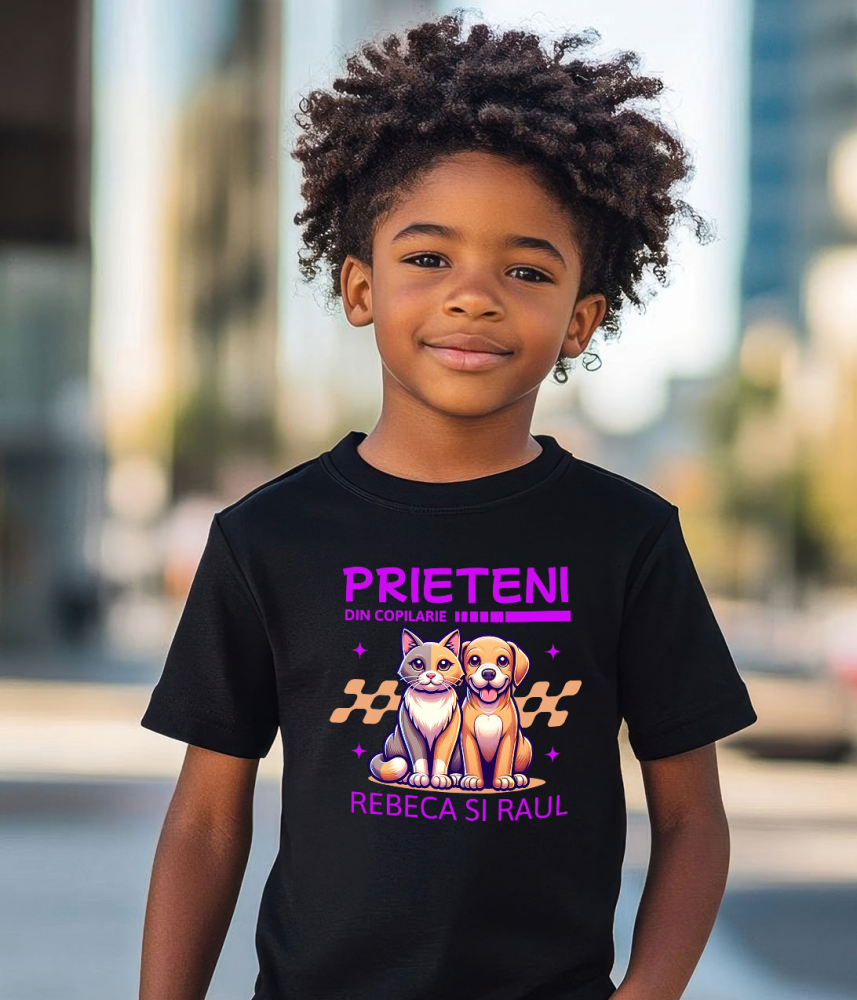 Tricou Femei, Barbati, Copii, Fata, Baiat, Unisex Personalizat Cadouri personalizate prieteni și familie – Portret cu pisica și câine pentru Rebeca și Paul [4]