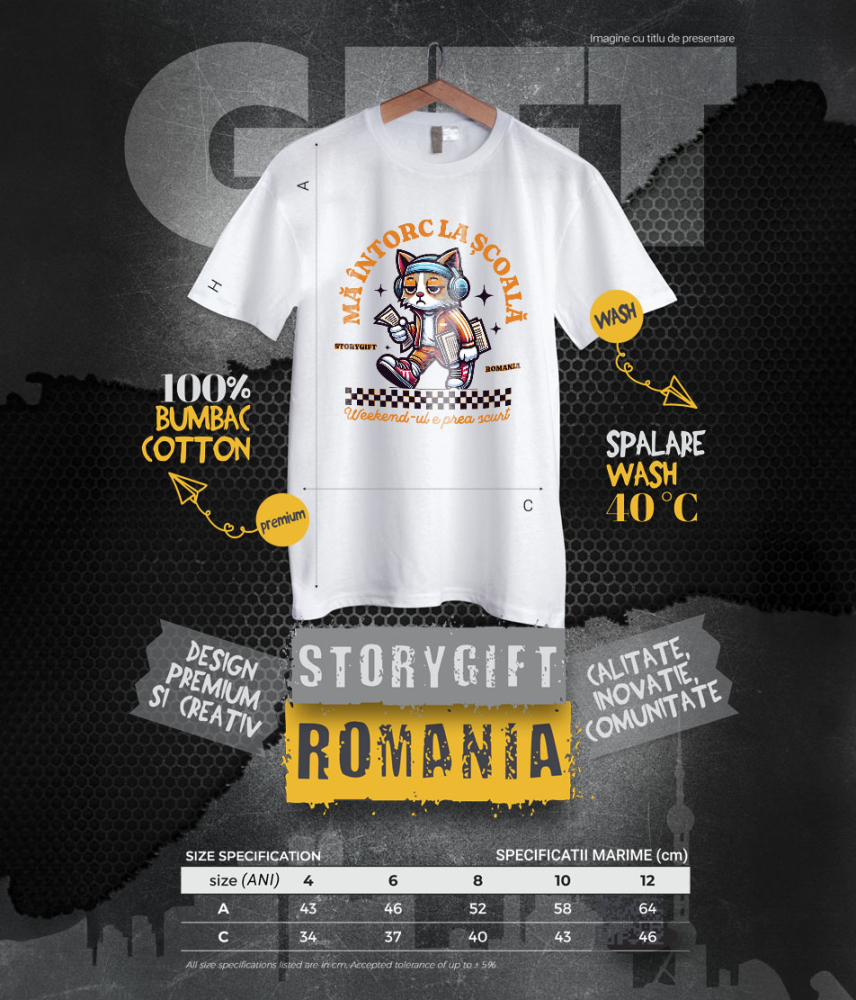 Tricou Femei, Barbati, Copii, Fata, Baiat, Unisex Personalizat Pisică Supărată și Extenuată cu Ținută Hip Hop | Întoarcerea la Școală [6]