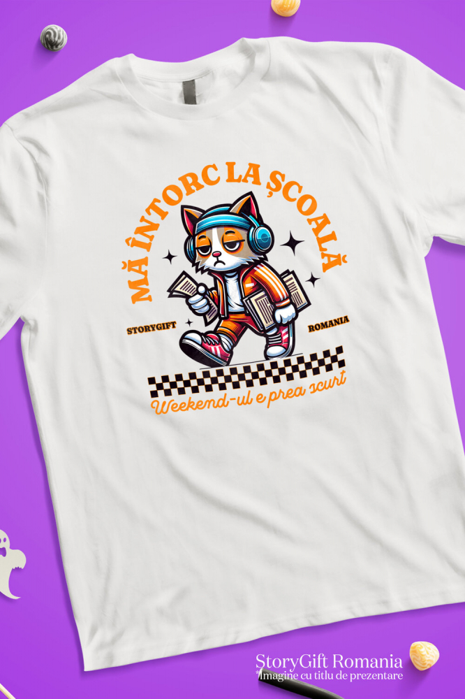 Tricou Femei, Barbati, Copii, Fata, Baiat, Unisex Personalizat Pisică Supărată și Extenuată cu Ținută Hip Hop | Întoarcerea la Școală [3]