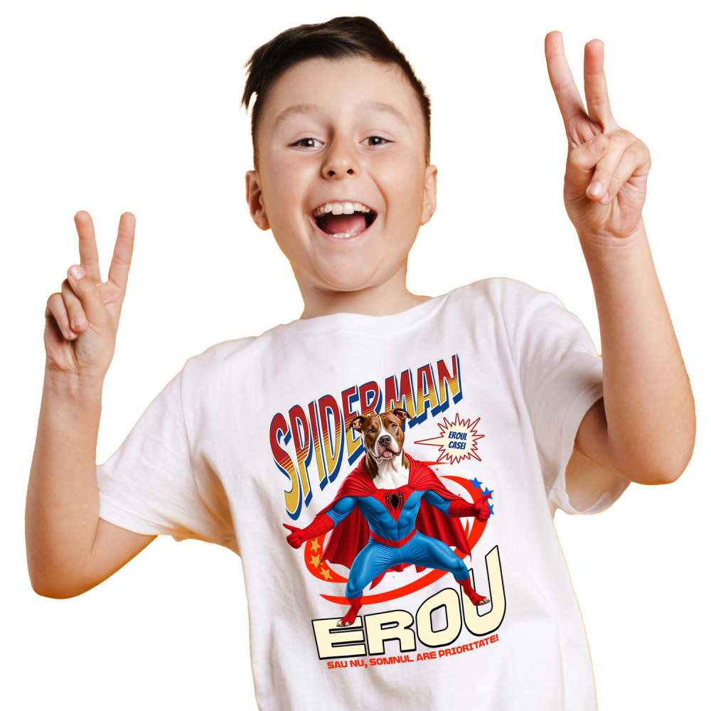 Tricou Femei, Barbati, Copii, Fata, Baiat, Unisex Personalizat Pitbull în Costum Spider-Man - Cadou Personalizat pentru Copii și Familie [2]