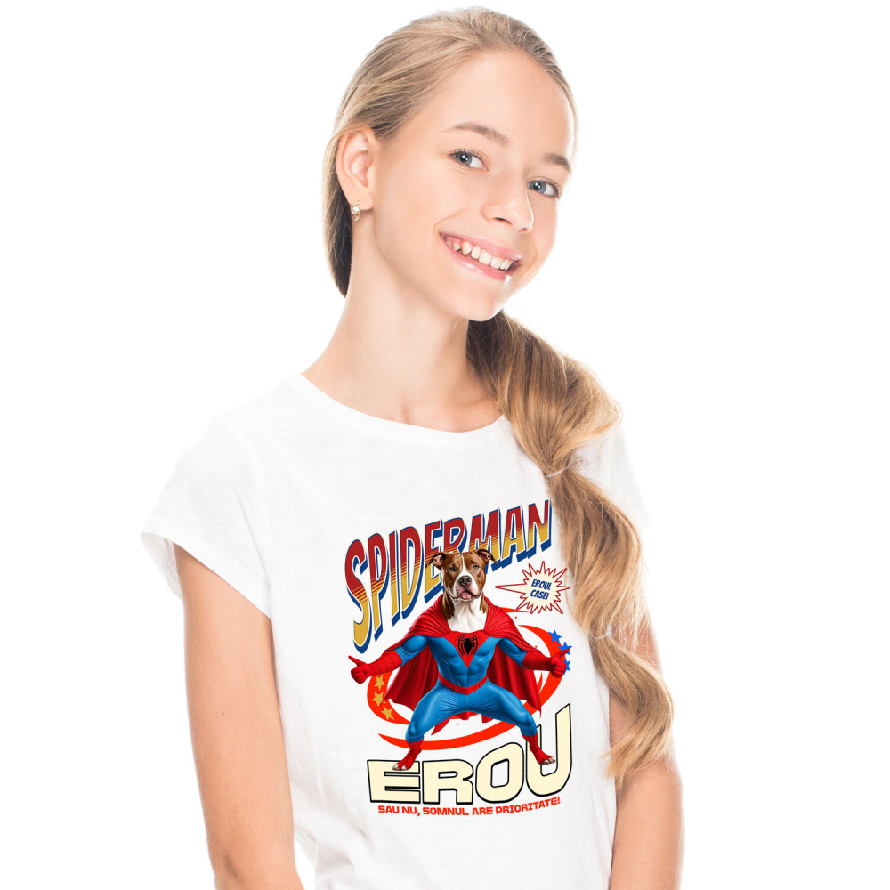 Tricou Femei, Barbati, Copii, Fata, Baiat, Unisex Personalizat Pitbull în Costum Spider-Man - Cadou Personalizat pentru Copii și Familie [1]