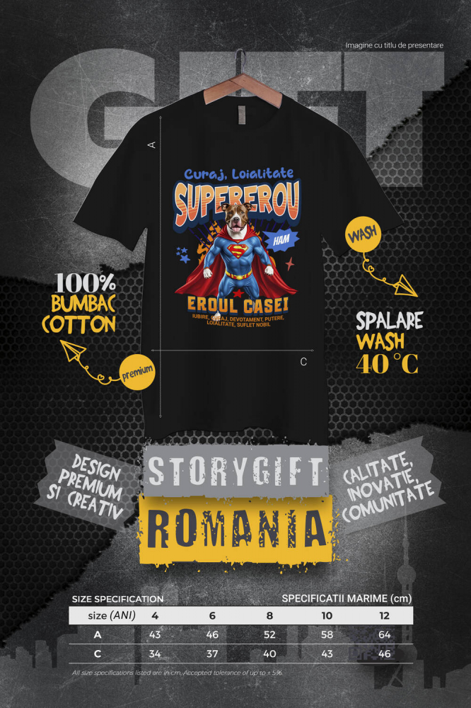 Tricou Femei, Barbati, Copii, Fata, Baiat, Unisex Personalizat Pitbull în Costum de Superman – Produse Personalizate pentru Familie și Copii [4]