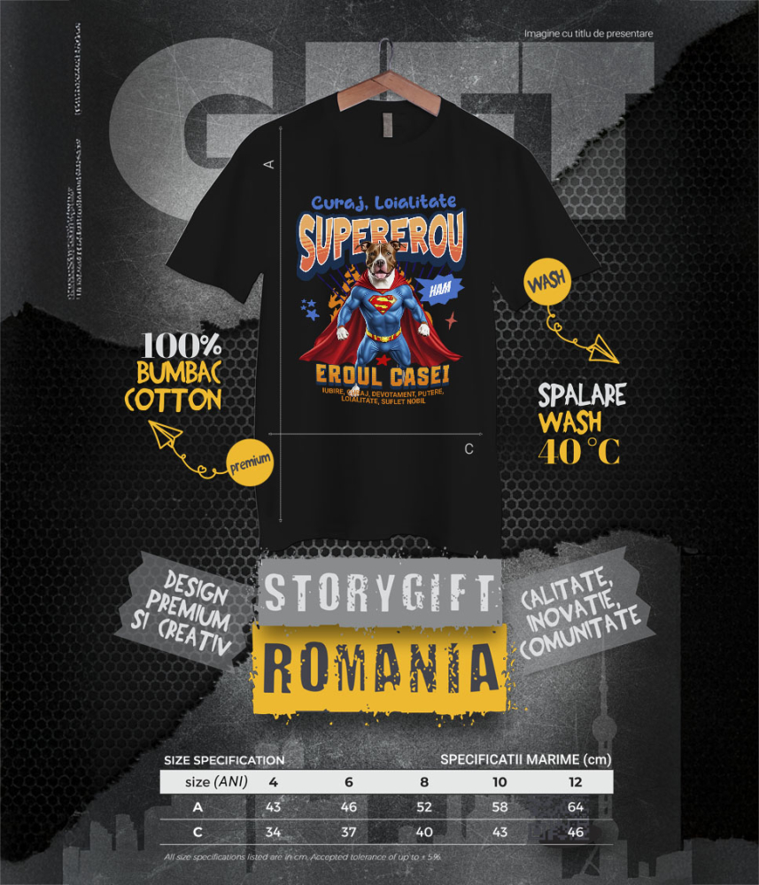 Tricou Femei, Barbati, Copii, Fata, Baiat, Unisex Personalizat Pitbull în Costum de Superman – Produse Personalizate pentru Familie și Copii [6]