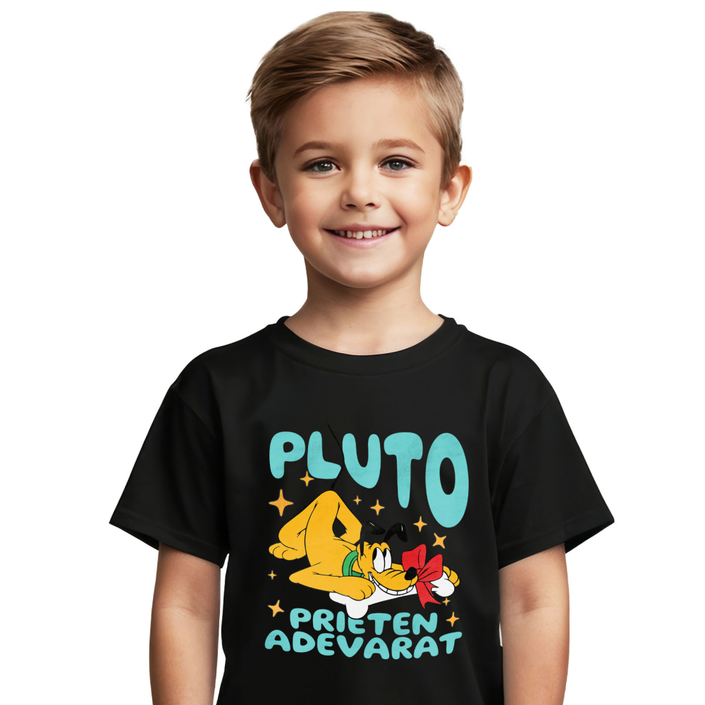 Tricou Copii cu Pluto - Fericirea unui caine cu osul preferat 100% Bumbac, Negru, 8 Ani [2]