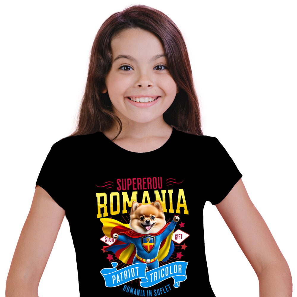 Tricou Femei, Barbati, Copii, Fata, Baiat, Unisex Personalizat Pomeranian În Costum de Căpitan România - Cadouri Personalizate pentru Iubitorii de Animale [1]