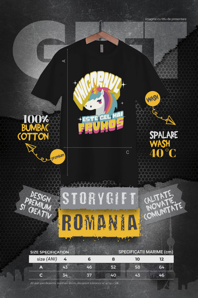 Tricou Femei, Barbati, Copii, Fata, Baiat, Unisex Personalizat Unicorn Colorat Multicolor – Cadou Personalizat „Unicornul este Cel Mai Frumos” pentru Copii [4]