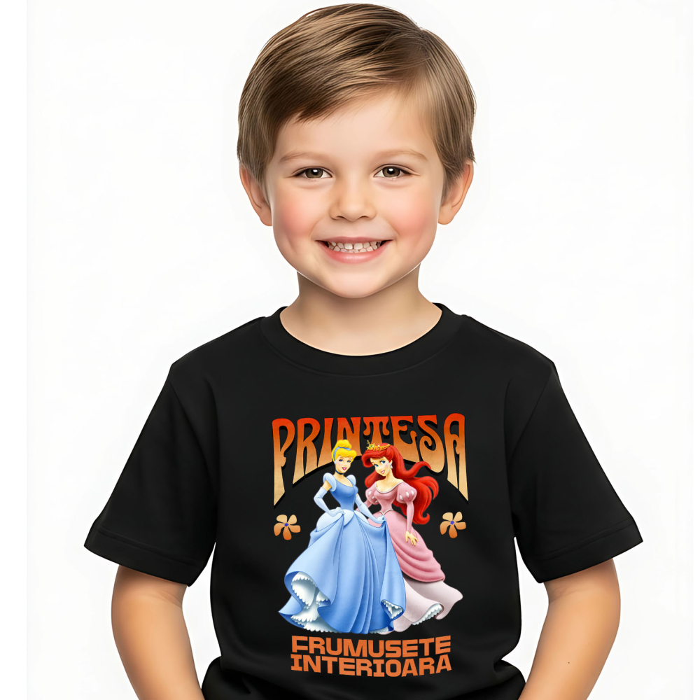 Tricou Copii cu Printesa - Ariel si Mica Sirena - Aventuri in Adancuri 100% Bumbac, Negru, 12 Ani [2]