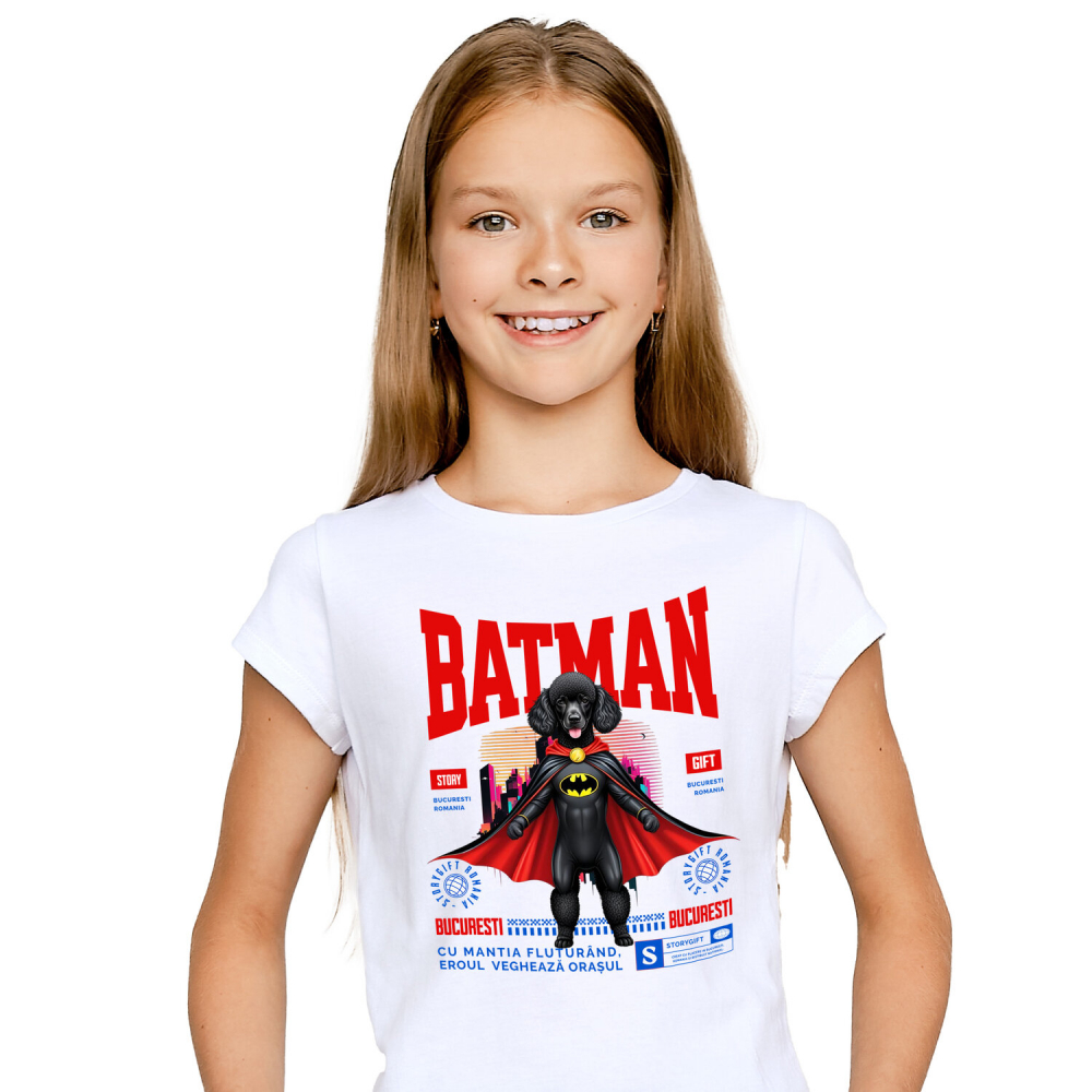 Tricou Femei, Barbati, Copii, Fata, Baiat, Unisex Personalizat Pudel În Costum de Batman – Câine Supererou pentru Copii și Iubitorii de Animale [1]
