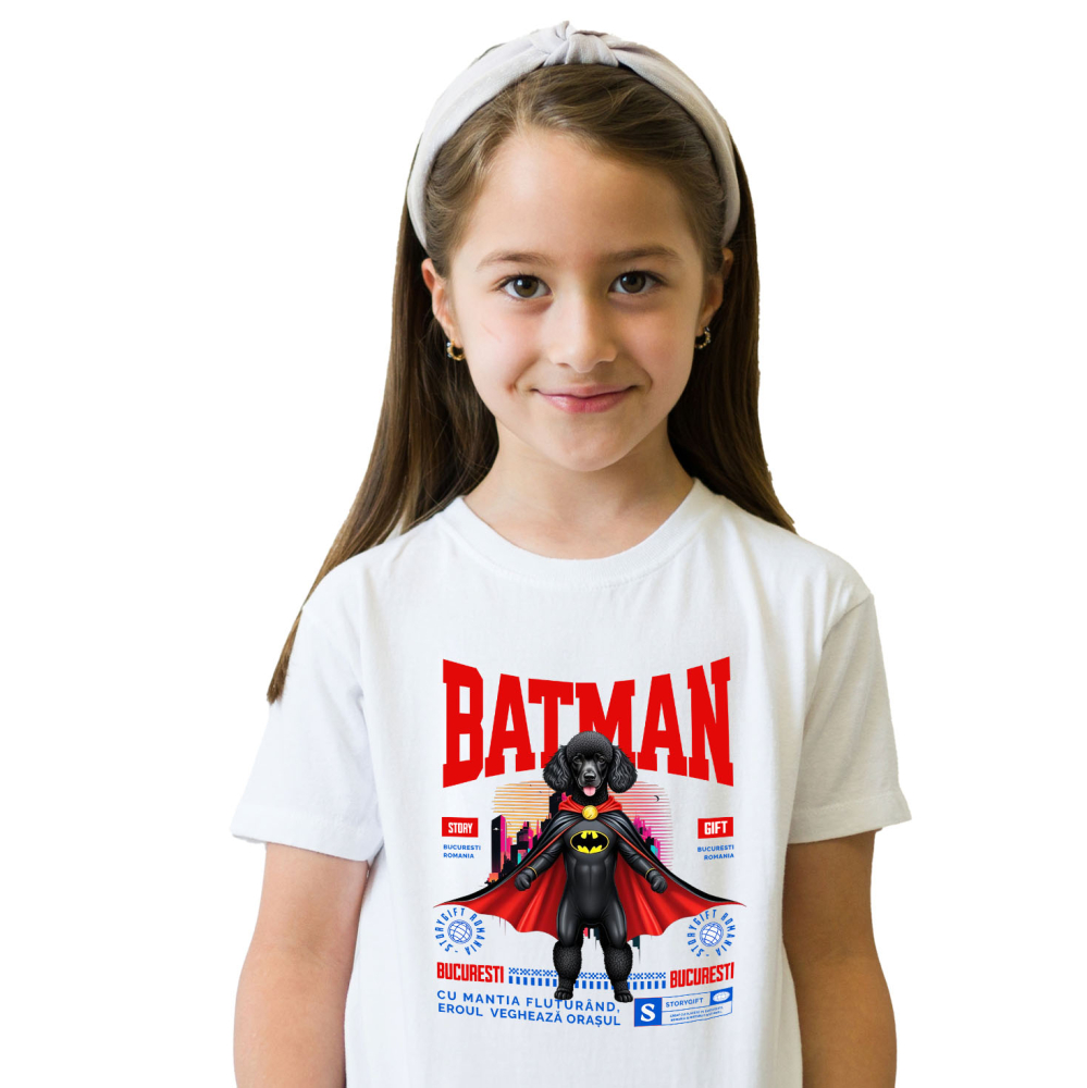 Tricou Femei, Barbati, Copii, Fata, Baiat, Unisex Personalizat Pudel În Costum de Batman – Câine Supererou pentru Copii și Iubitorii de Animale [2]
