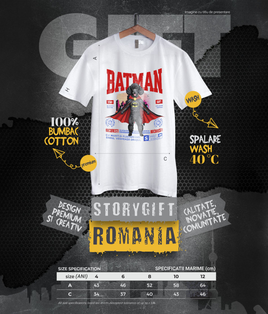 Tricou Femei, Barbati, Copii, Fata, Baiat, Unisex Personalizat Pudel În Costum de Batman – Câine Supererou pentru Copii și Iubitorii de Animale [6]