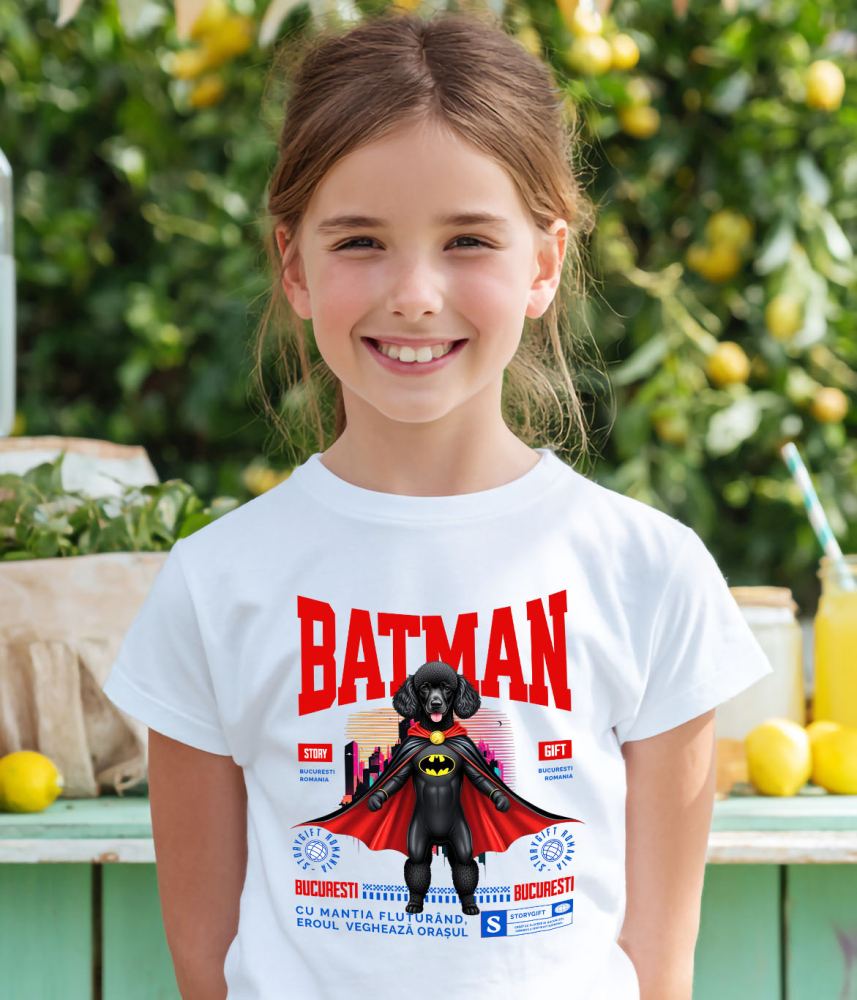 Tricou Femei, Barbati, Copii, Fata, Baiat, Unisex Personalizat Pudel În Costum de Batman – Câine Supererou pentru Copii și Iubitorii de Animale [4]