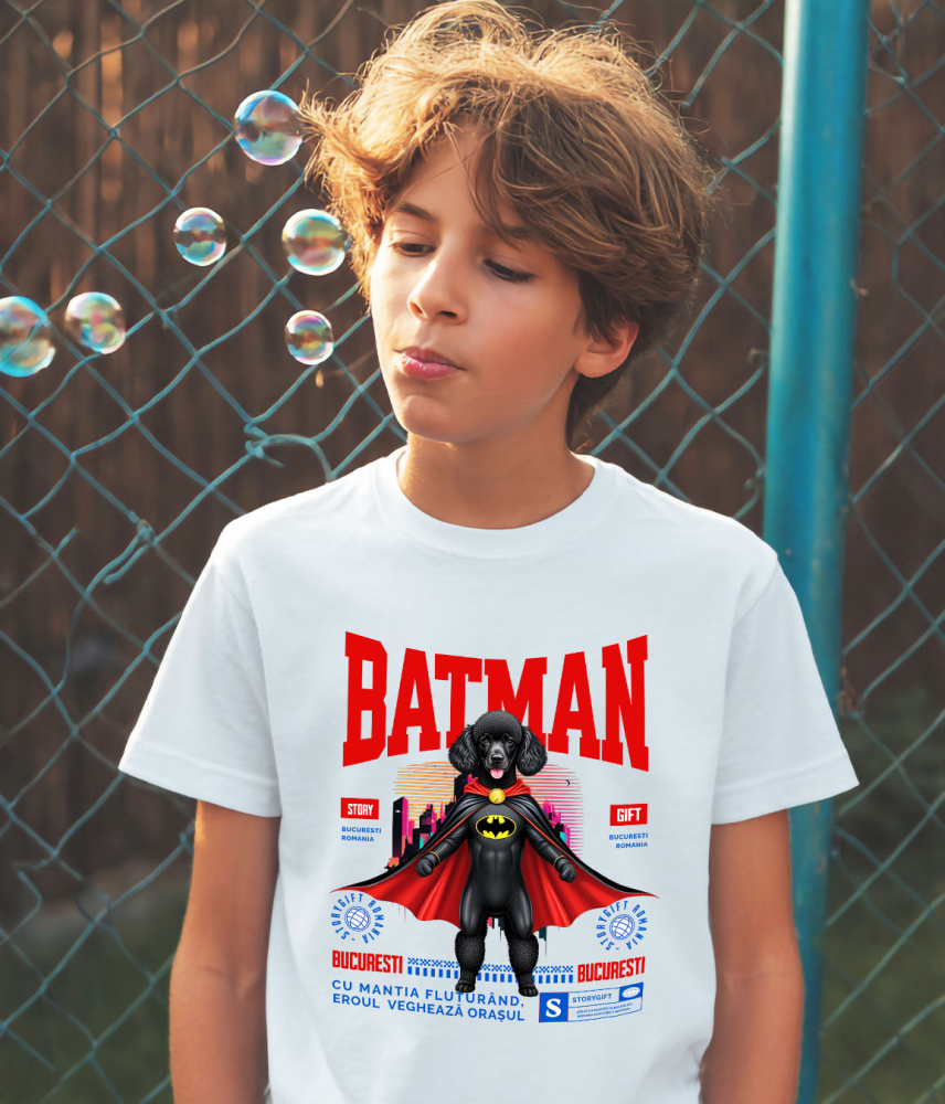 Tricou Femei, Barbati, Copii, Fata, Baiat, Unisex Personalizat Pudel În Costum de Batman – Câine Supererou pentru Copii și Iubitorii de Animale [3]
