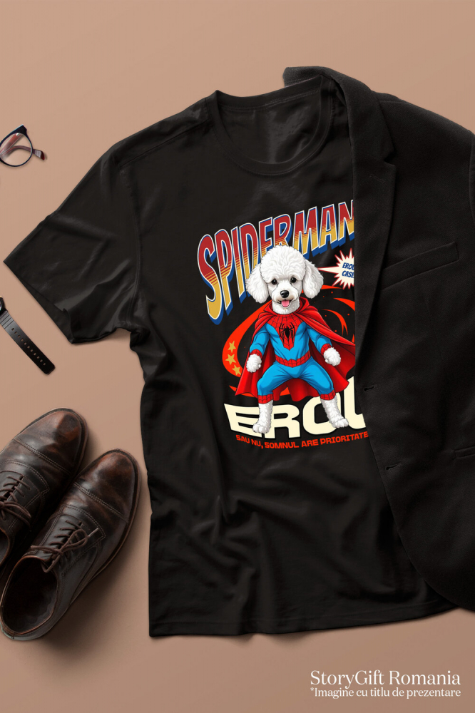 Tricou Femei, Barbati, Copii, Fata, Baiat, Unisex Personalizat Pudel în Costum Spider-Man cu Pelerină - Cadou Personalizat pentru Copii și Iubitorii de Câini [3]