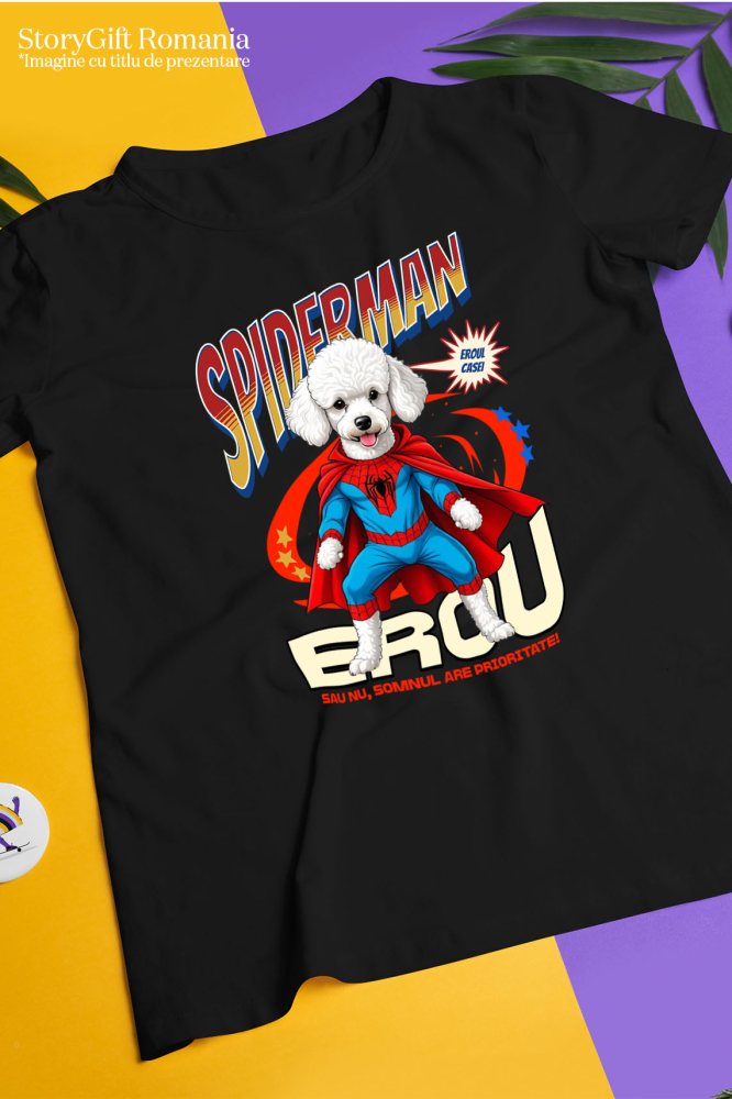 Tricou Femei, Barbati, Copii, Fata, Baiat, Unisex Personalizat Pudel în Costum Spider-Man cu Pelerină - Cadou Personalizat pentru Copii și Iubitorii de Câini [5]