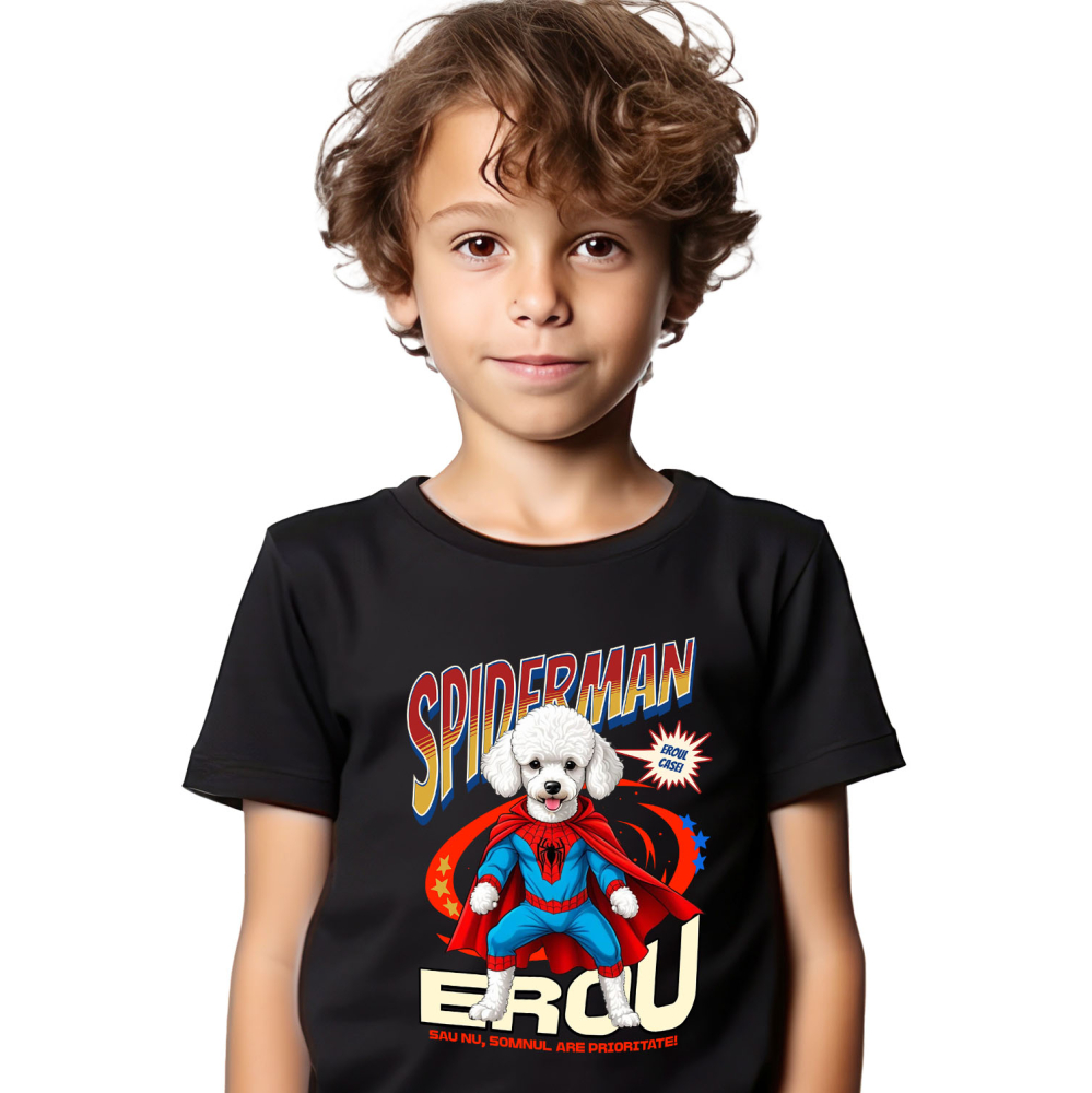Tricou Femei, Barbati, Copii, Fata, Baiat, Unisex Personalizat Pudel în Costum Spider-Man cu Pelerină - Cadou Personalizat pentru Copii și Iubitorii de Câini [2]