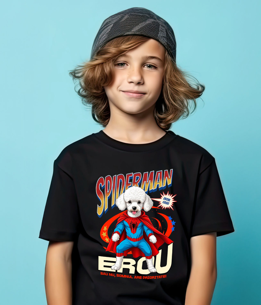 Tricou Femei, Barbati, Copii, Fata, Baiat, Unisex Personalizat Pudel în Costum Spider-Man cu Pelerină - Cadou Personalizat pentru Copii și Iubitorii de Câini [4]