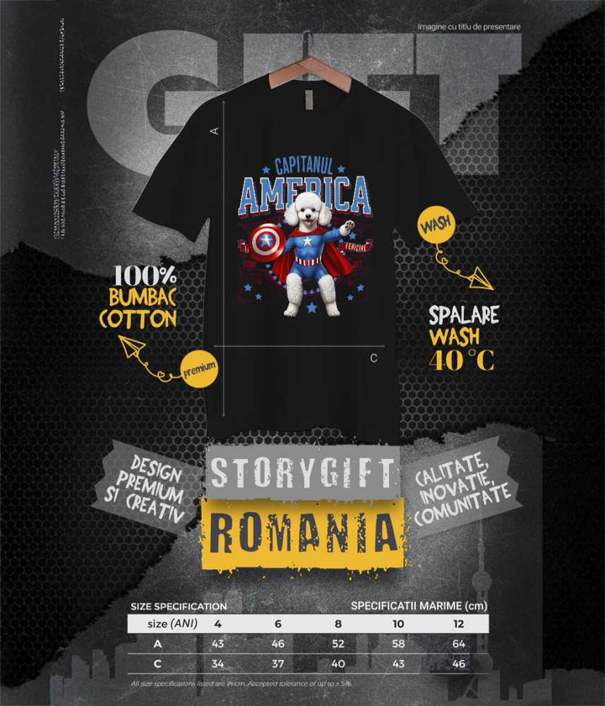 Tricou Femei, Barbati, Copii, Fata, Baiat, Unisex Personalizat Pisica Pudel în Costum de Captain America cu Pelerină - Cadou Personalizat pentru Copii și Iubitorii de Pisici [6]