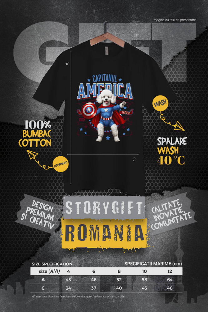 Tricou Femei, Barbati, Copii, Fata, Baiat, Unisex Personalizat Pisica Pudel în Costum de Captain America cu Pelerină - Cadou Personalizat pentru Copii și Iubitorii de Pisici [4]