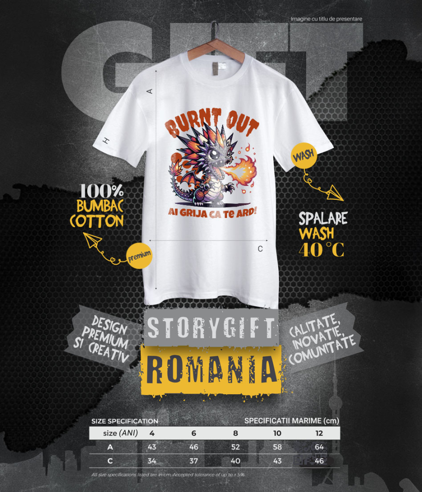 Tricou Femei, Barbati, Copii, Fata, Baiat, Unisex Personalizat Costum Pui Dragon cu Flăcări - "Ai Grija Ca Te Ard!" - Personalizat pentru Copii [6]