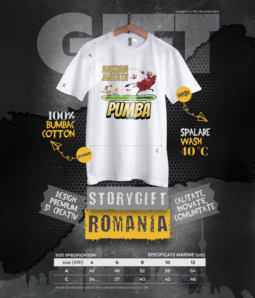 Tricou Copii cu Pumba, îndrăgostit până peste urechi, cu inimioare 100% Bumbac, Alb, 6 Ani [6]