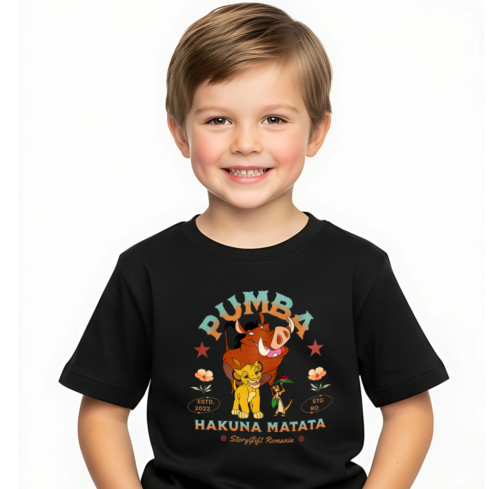 Tricou Copii cu Pumba si Prietenii – Ziua Magica printre Flori 100% Bumbac, Negru, 12 Ani [2]