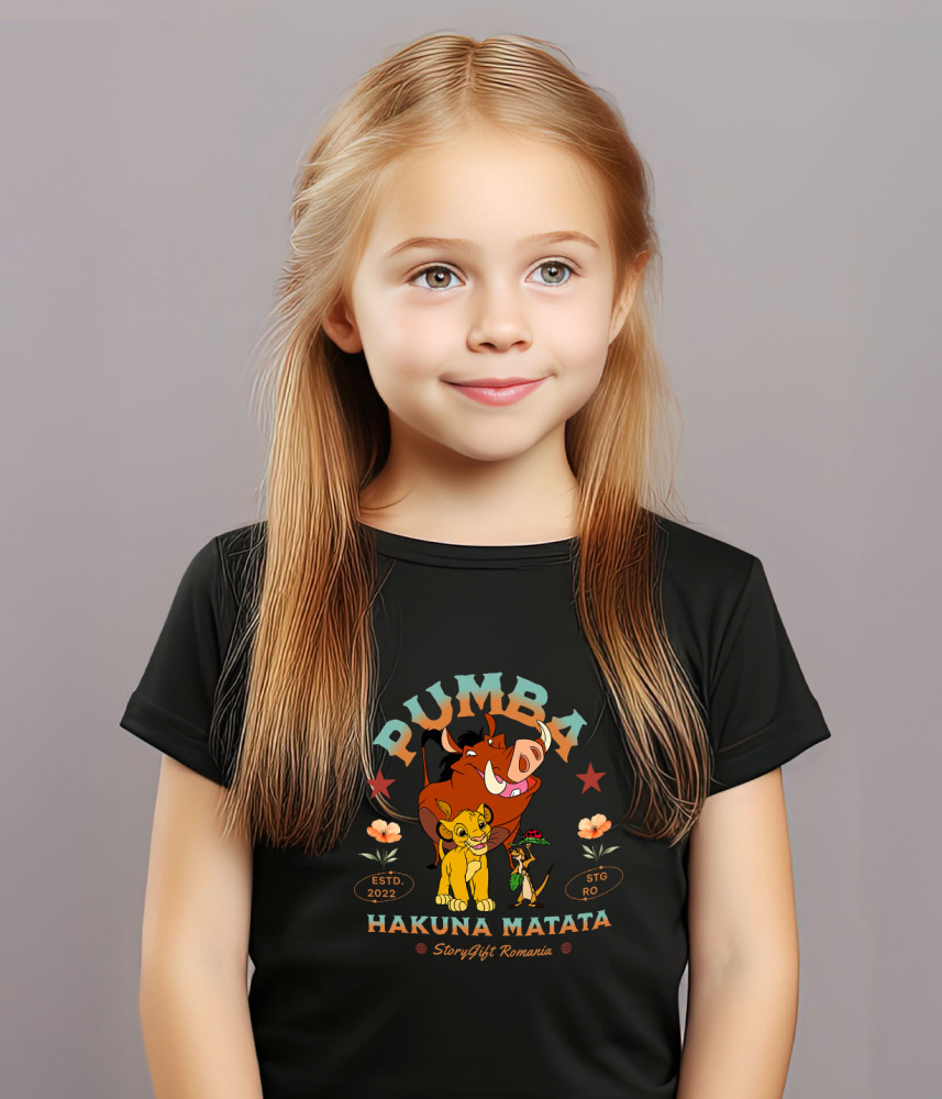 Tricou Copii cu Pumba si Prietenii – Ziua Magica printre Flori 100% Bumbac, Negru, 12 Ani [3]