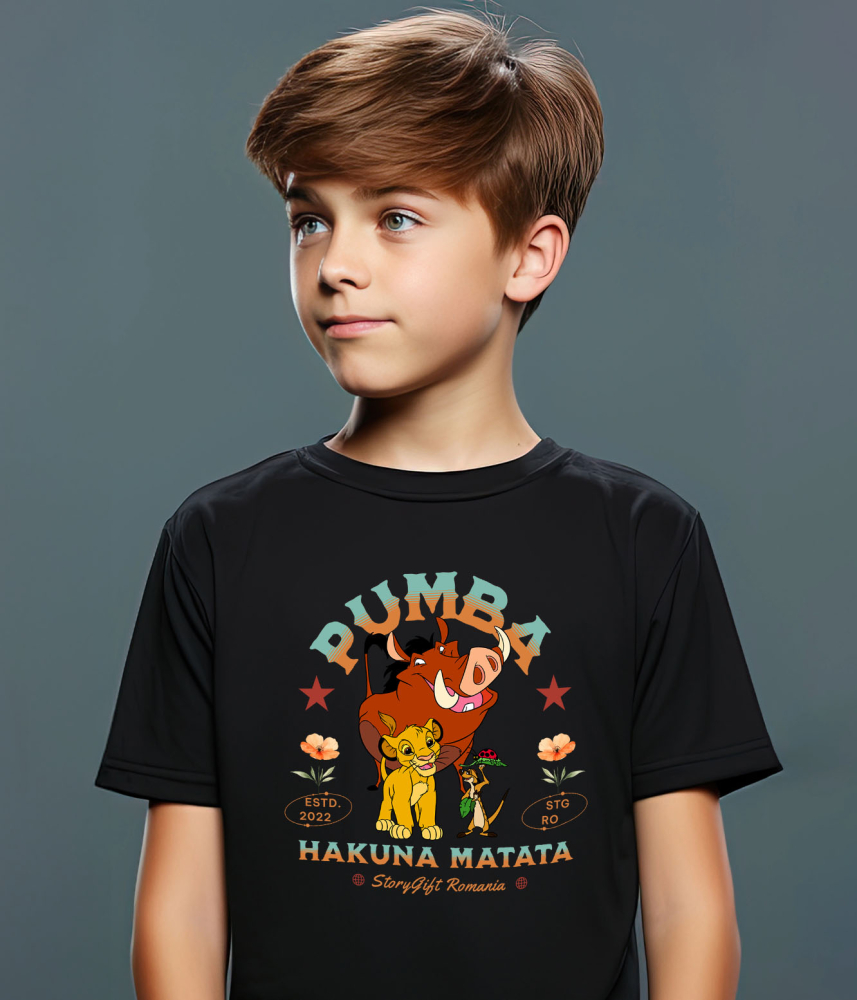 Tricou Copii cu Pumba si Prietenii – Ziua Magica printre Flori 100% Bumbac, Negru, 12 Ani [4]