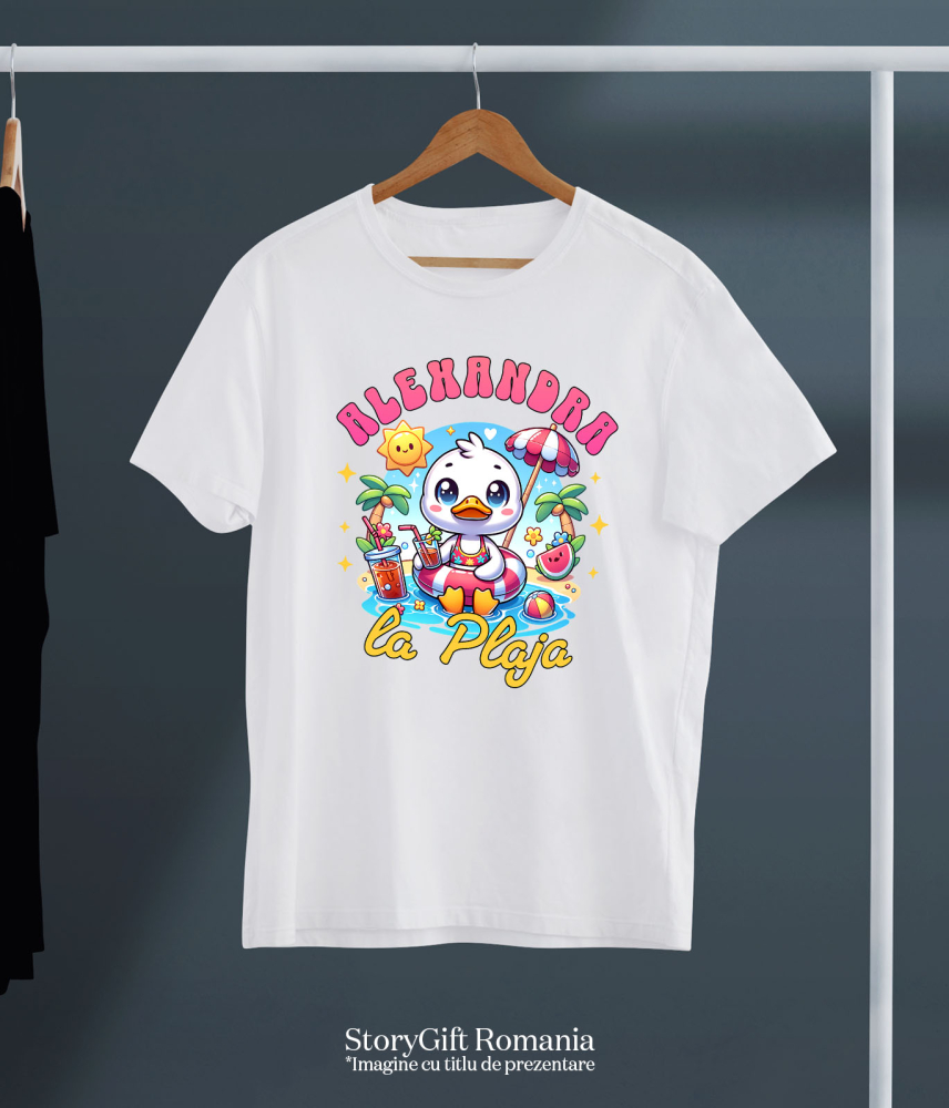 Tricou Femei, Barbati, Copii, Fata, Baiat, Unisex Personalizat Rață Albă cu Colac și Cocktail – Cadou Personalizat pentru Vacanță și Copii [5]