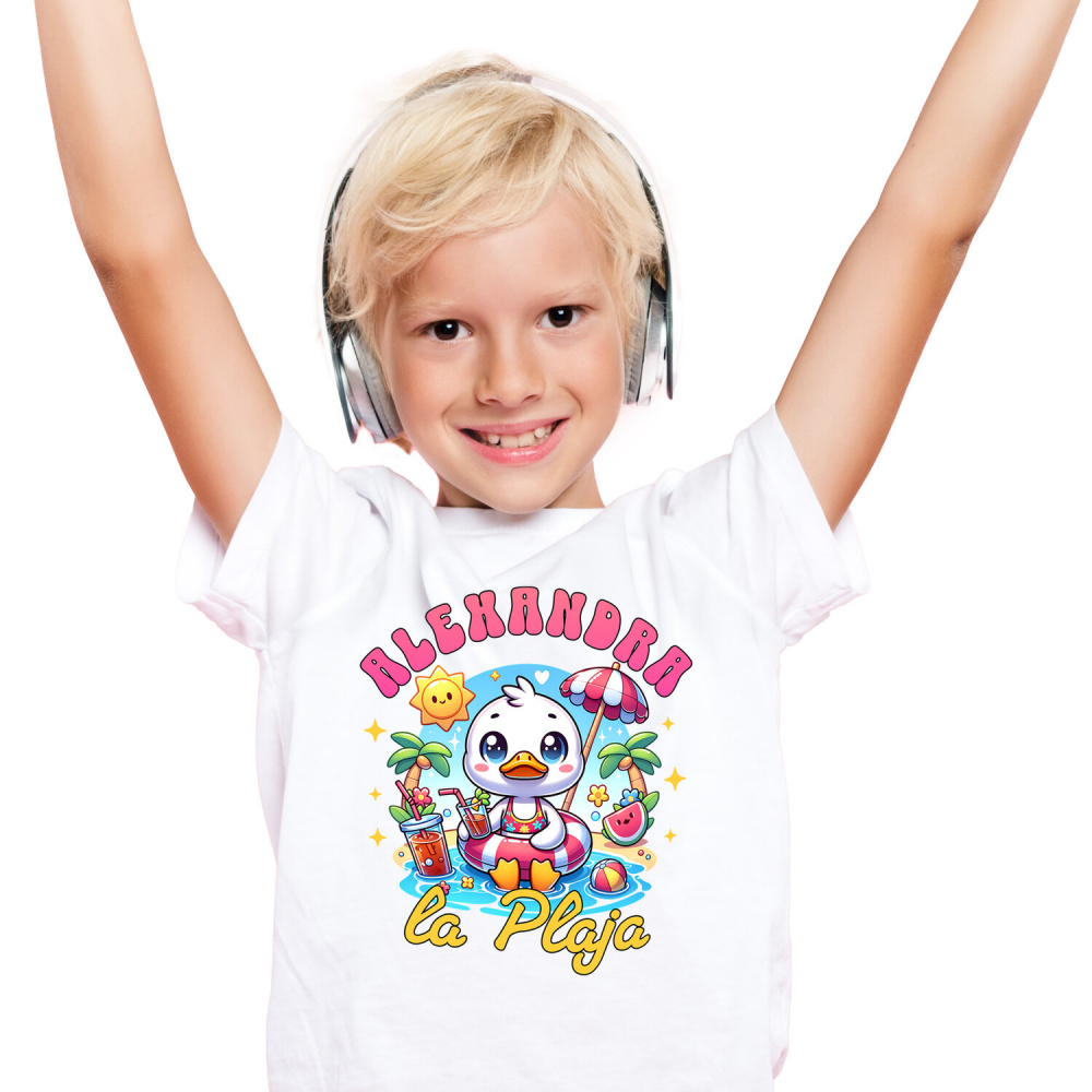 Tricou Femei, Barbati, Copii, Fata, Baiat, Unisex Personalizat Rață Albă cu Colac și Cocktail – Cadou Personalizat pentru Vacanță și Copii [2]