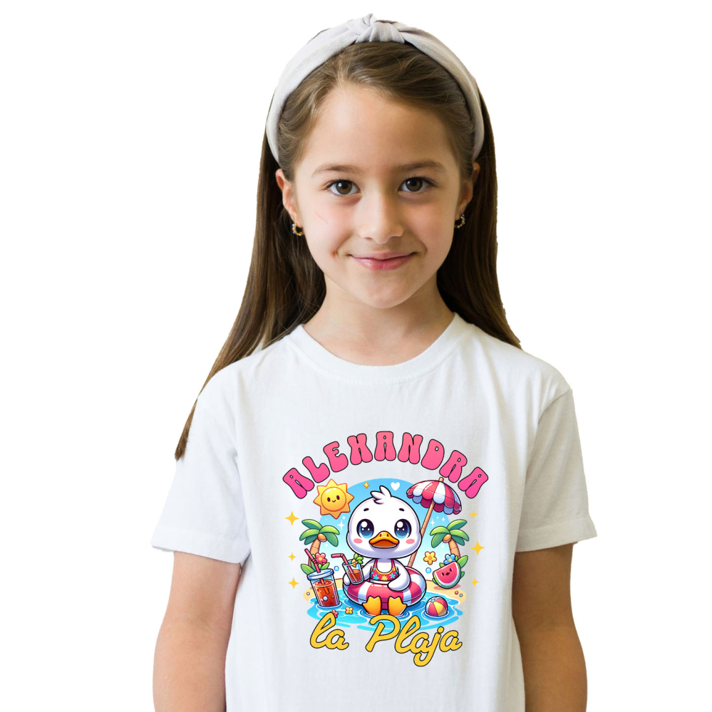 Tricou Femei, Barbati, Copii, Fata, Baiat, Unisex Personalizat Rață Albă cu Colac și Cocktail – Cadou Personalizat pentru Vacanță și Copii [2]