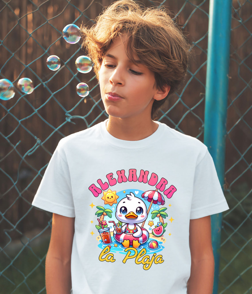 Tricou Femei, Barbati, Copii, Fata, Baiat, Unisex Personalizat Rață Albă cu Colac și Cocktail – Cadou Personalizat pentru Vacanță și Copii [3]