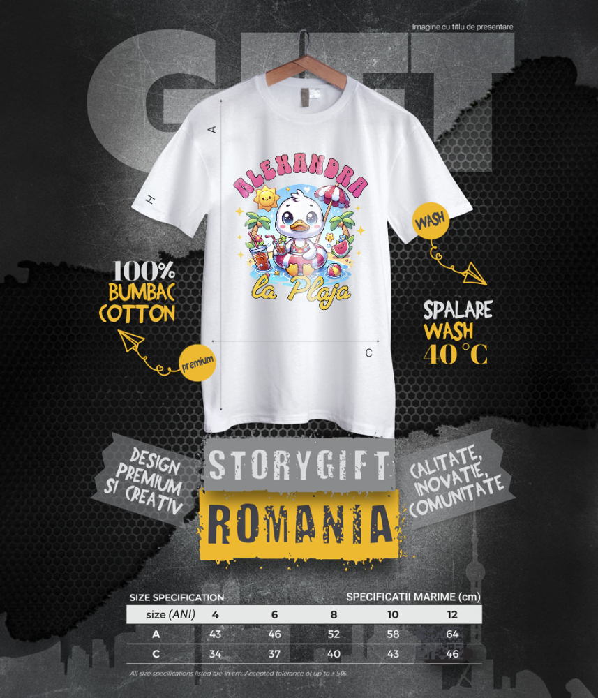 Tricou Femei, Barbati, Copii, Fata, Baiat, Unisex Personalizat Rață Albă cu Colac și Cocktail – Cadou Personalizat pentru Vacanță și Copii [6]