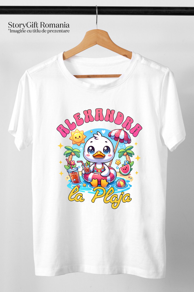 Tricou Femei, Barbati, Copii, Fata, Baiat, Unisex Personalizat Rață Albă cu Colac și Cocktail – Cadou Personalizat pentru Vacanță și Copii [3]