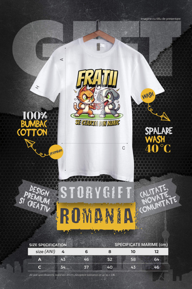 Tricou Femei, Barbati, Copii, Fata, Baiat, Unisex Personalizat Pisica și Câine – Război Amuzant între Frați „Se Cearta Din Nimic” – Cadou Personalizat [4]