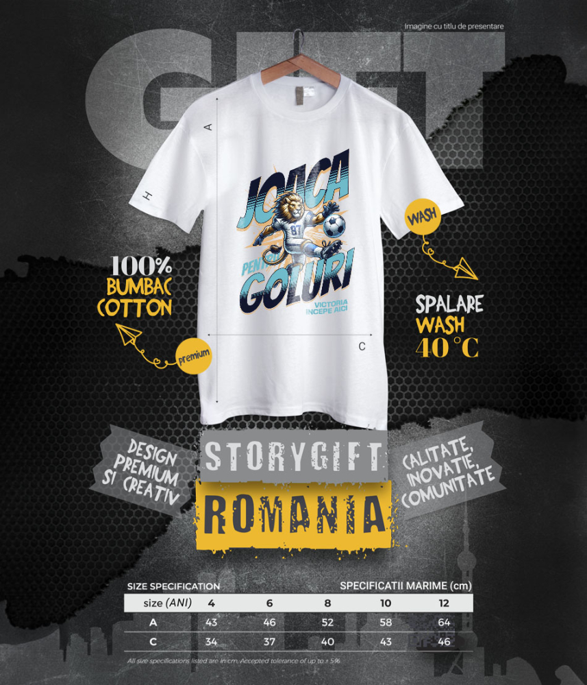 Tricou Femei, Barbati, Copii, Fata, Baiat, Unisex Personalizat Regele Leu Jucător Fotbal – Uniformă Albastră și Lovitură Minge Motivatională [6]