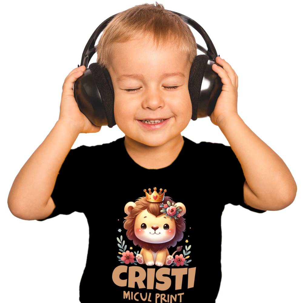 Tricou Femei, Barbati, Copii, Fata, Baiat, Unisex Personalizat Regele Leu Pui cu Coroana Regală și Flori Colorate - Cadouri Personalizate pentru Copii și Familie [1]