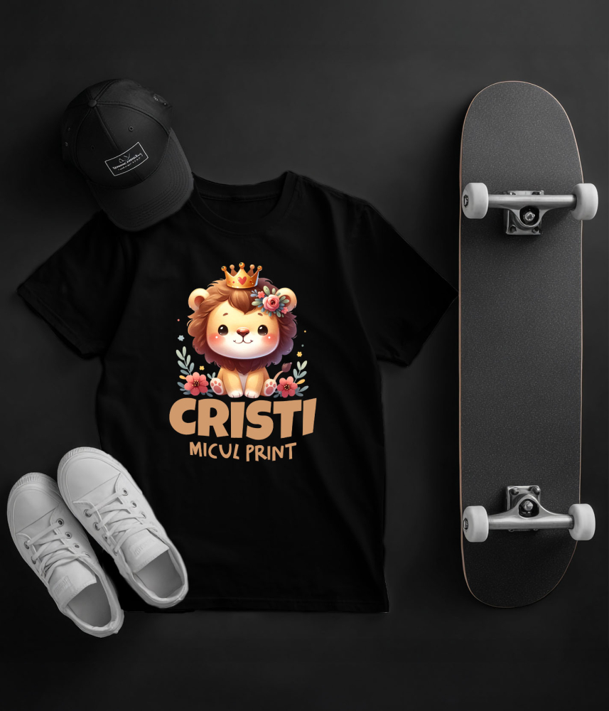 Tricou Femei, Barbati, Copii, Fata, Baiat, Unisex Personalizat Regele Leu Pui cu Coroana Regală și Flori Colorate - Cadouri Personalizate pentru Copii și Familie [5]