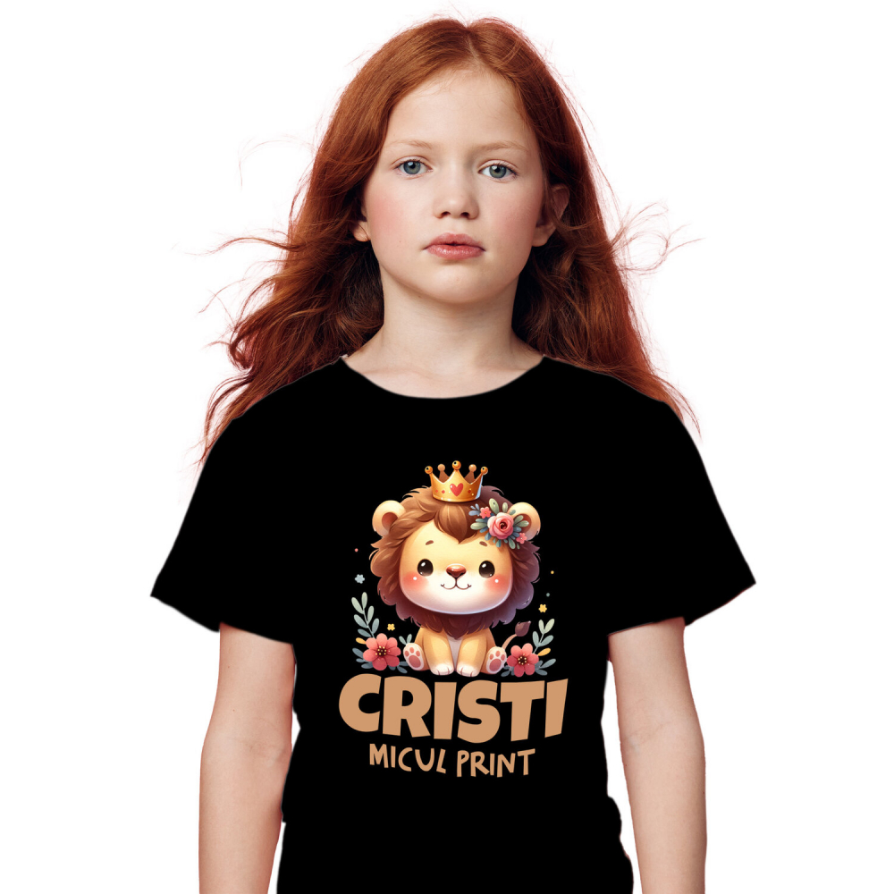 Tricou Femei, Barbati, Copii, Fata, Baiat, Unisex Personalizat Regele Leu Pui cu Coroana Regală și Flori Colorate - Cadouri Personalizate pentru Copii și Familie [2]