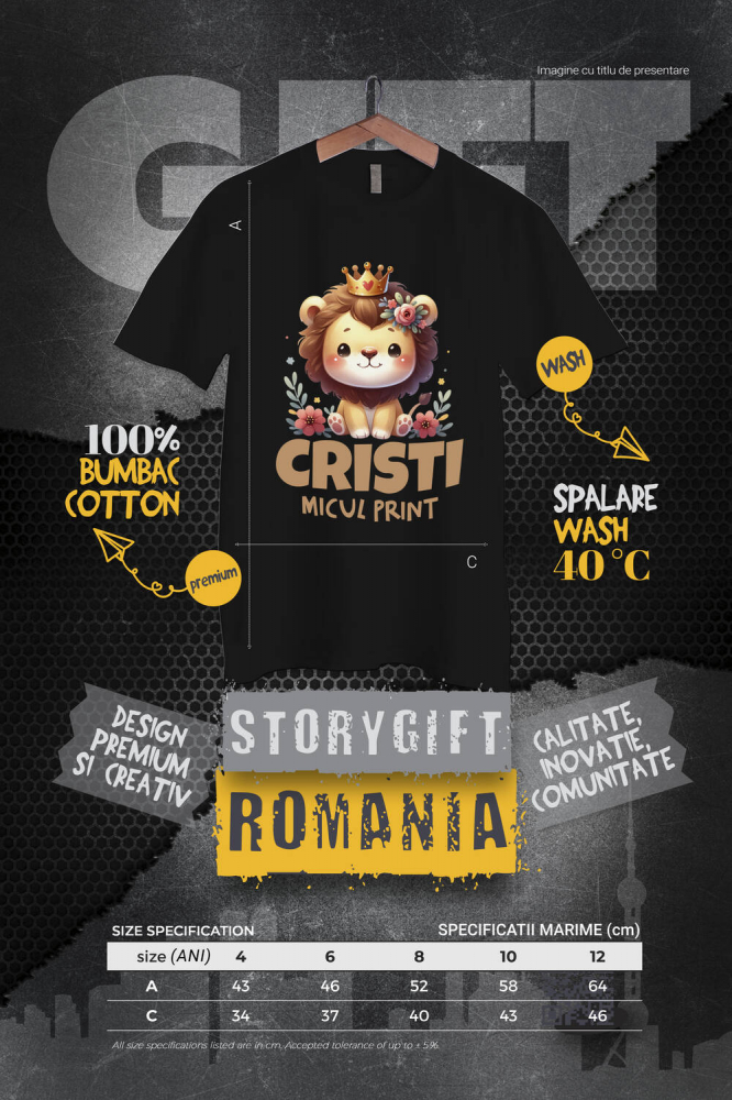 Tricou Femei, Barbati, Copii, Fata, Baiat, Unisex Personalizat Regele Leu Pui cu Coroana Regală și Flori Colorate - Cadouri Personalizate pentru Copii și Familie [4]