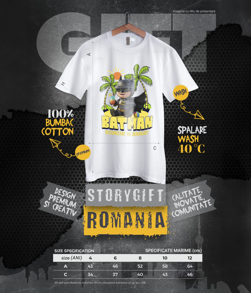 Tricou Copii cu Relaxare cu Batman: Soare si Palmieri 100% Bumbac, Alb, 12 Ani [6]
