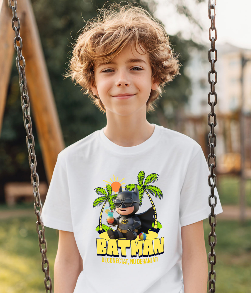 Tricou Copii cu Relaxare cu Batman: Soare si Palmieri 100% Bumbac, Alb, 12 Ani [3]