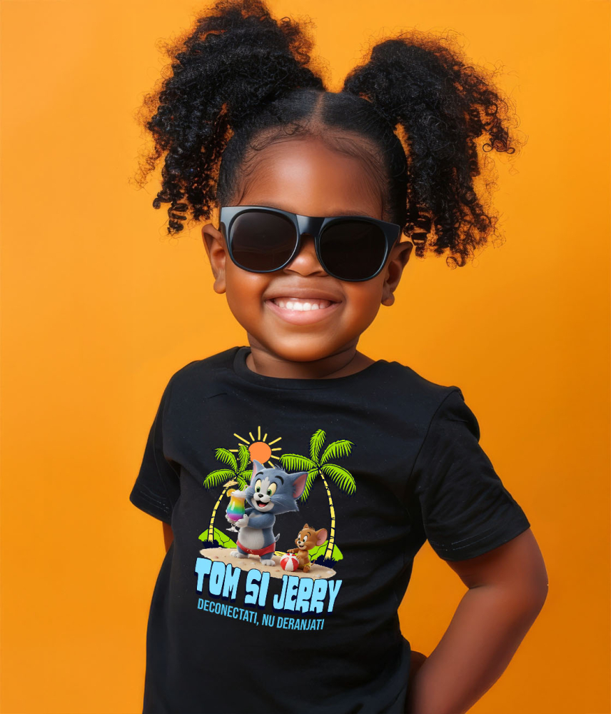 Tricou Copii cu Relaxare la Mare cu Tom and Jerry 100% Bumbac, Negru, 10 Ani [4]