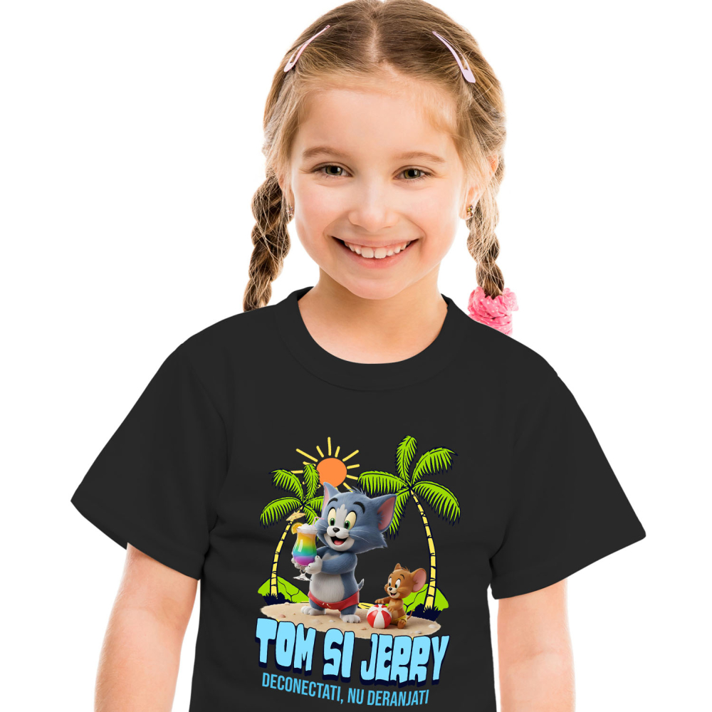 Tricou Copii cu Relaxare la Mare cu Tom and Jerry 100% Bumbac, Negru, 10 Ani [2]