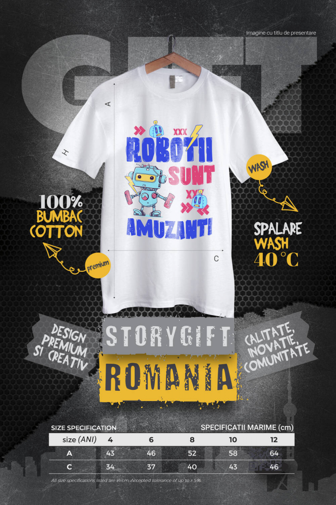 Tricou Femei, Barbati, Copii, Fata, Baiat, Unisex Personalizat Robot Metalic Colorat – Cadou Personalizat „Robotii Sunt Amuzanti” pentru Copii și Tati [4]