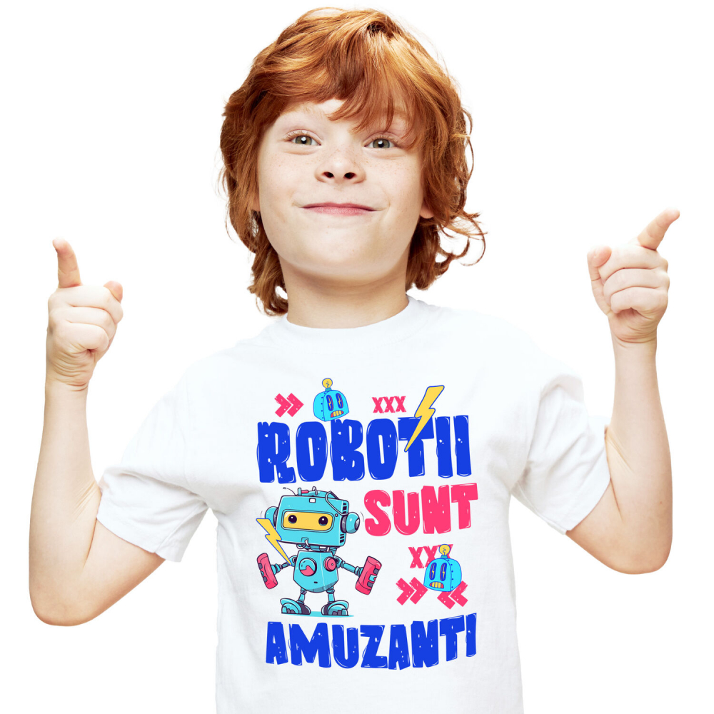 Tricou Femei, Barbati, Copii, Fata, Baiat, Unisex Personalizat Robot Metalic Colorat – Cadou Personalizat „Robotii Sunt Amuzanti” pentru Copii și Tati [2]